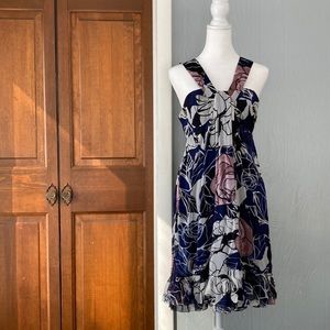 Diane Von Furstenberg Abstract Floral Print Silk Dress with Ruffled Hem